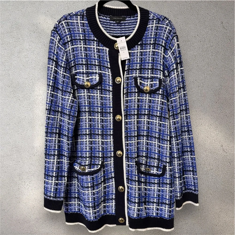 NWT Ann Taylor Tweed Sweater Jacket Cardigan Size XL Cotton Blend - Picture 5 of 9